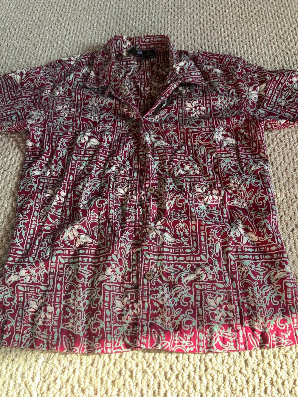 Vintage PATAGONIA Womens S Cotton Button Up Hawaiian Shirt Floral Paisley RED - Picture 1 of 7